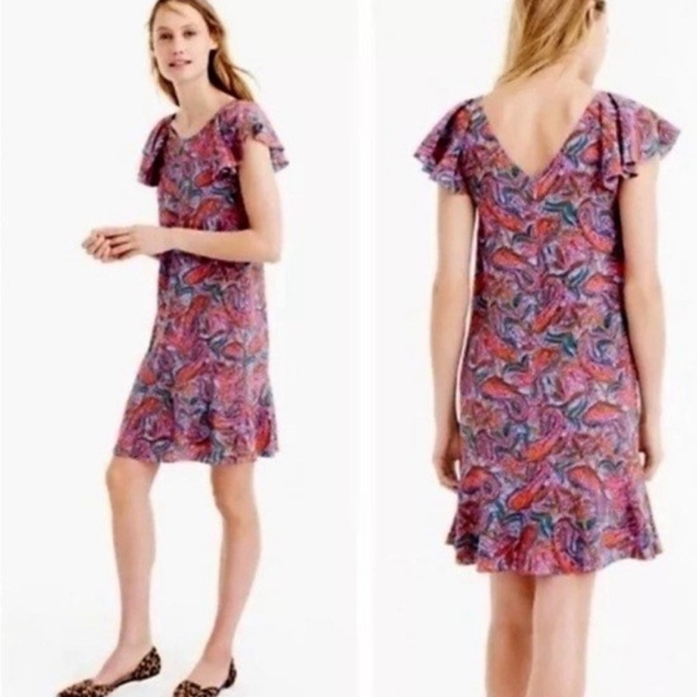 J. Crew Silk ruffle‎ Paisley Multicolor Mini Dress 16